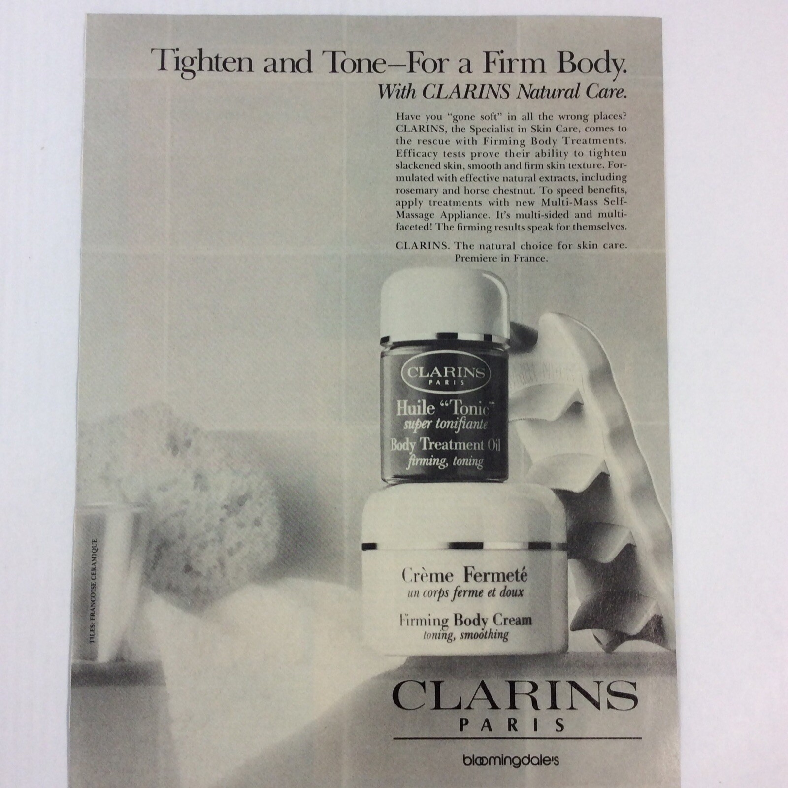 Clarins Paris Body Cream Vintage Print Advertisement For a Firm Body