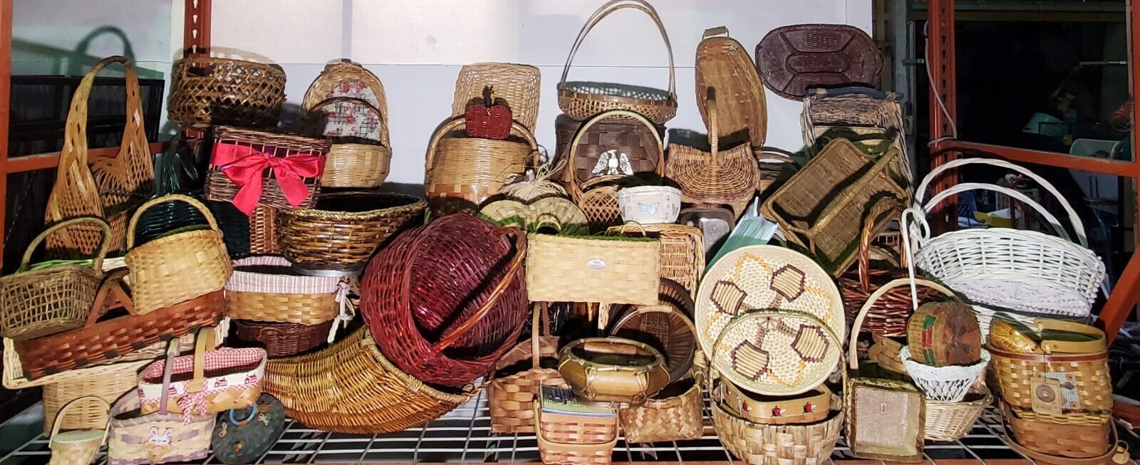 Huge Wholesale Lot of 65 Various Rattan Wicker Bamboo Woven Baskets of ALL KINDS