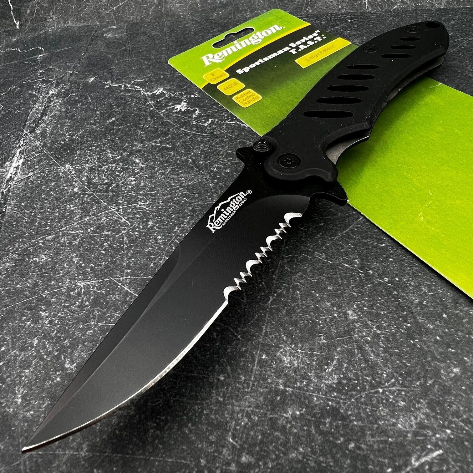 Remington Sportsman Black Large FAST Framelock EDC Folding Blade Pocket Knife