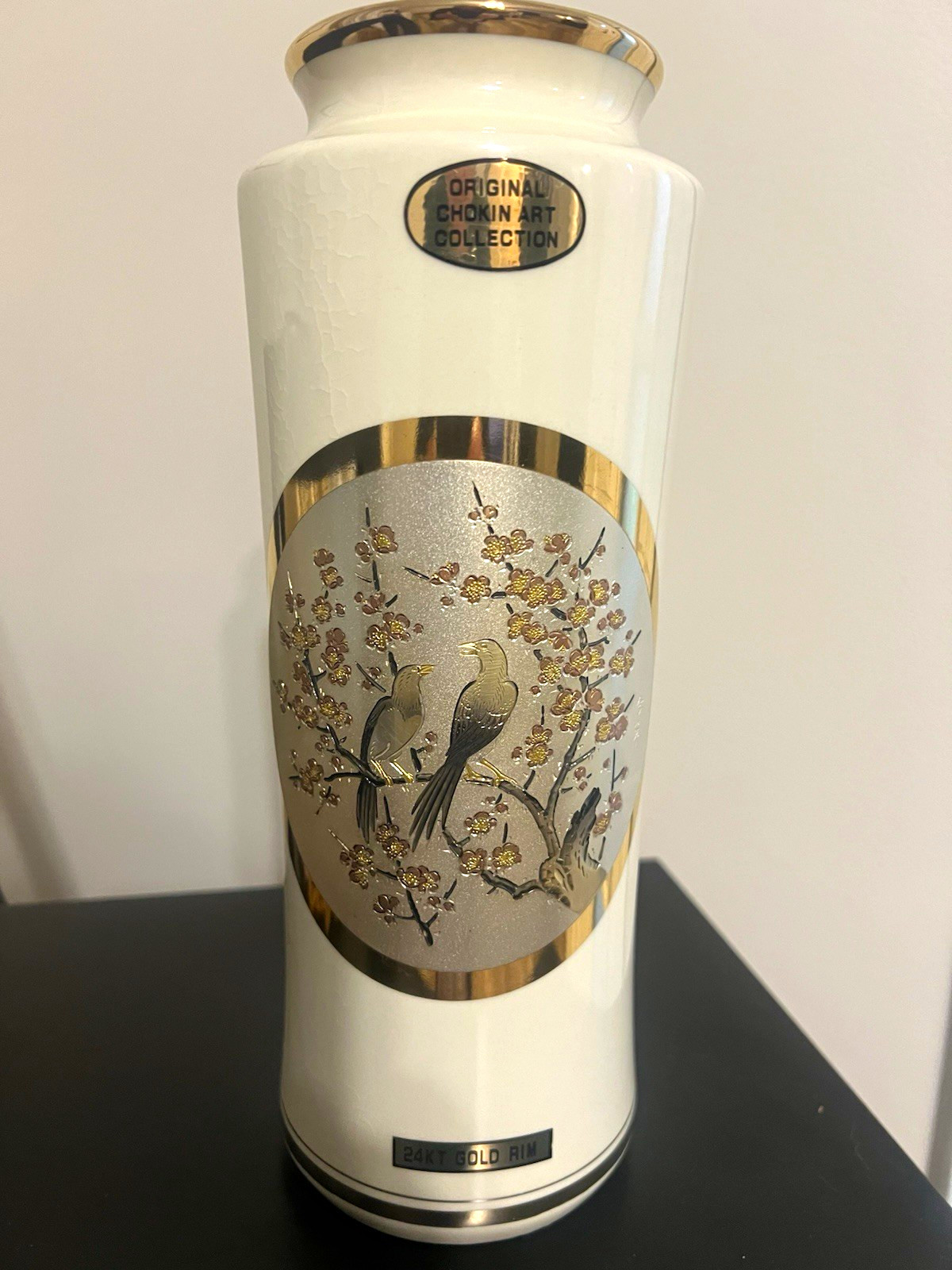 Dynasty Gallery Original Chokin Fine China Vase Japan 24KT Gold Rim Birds