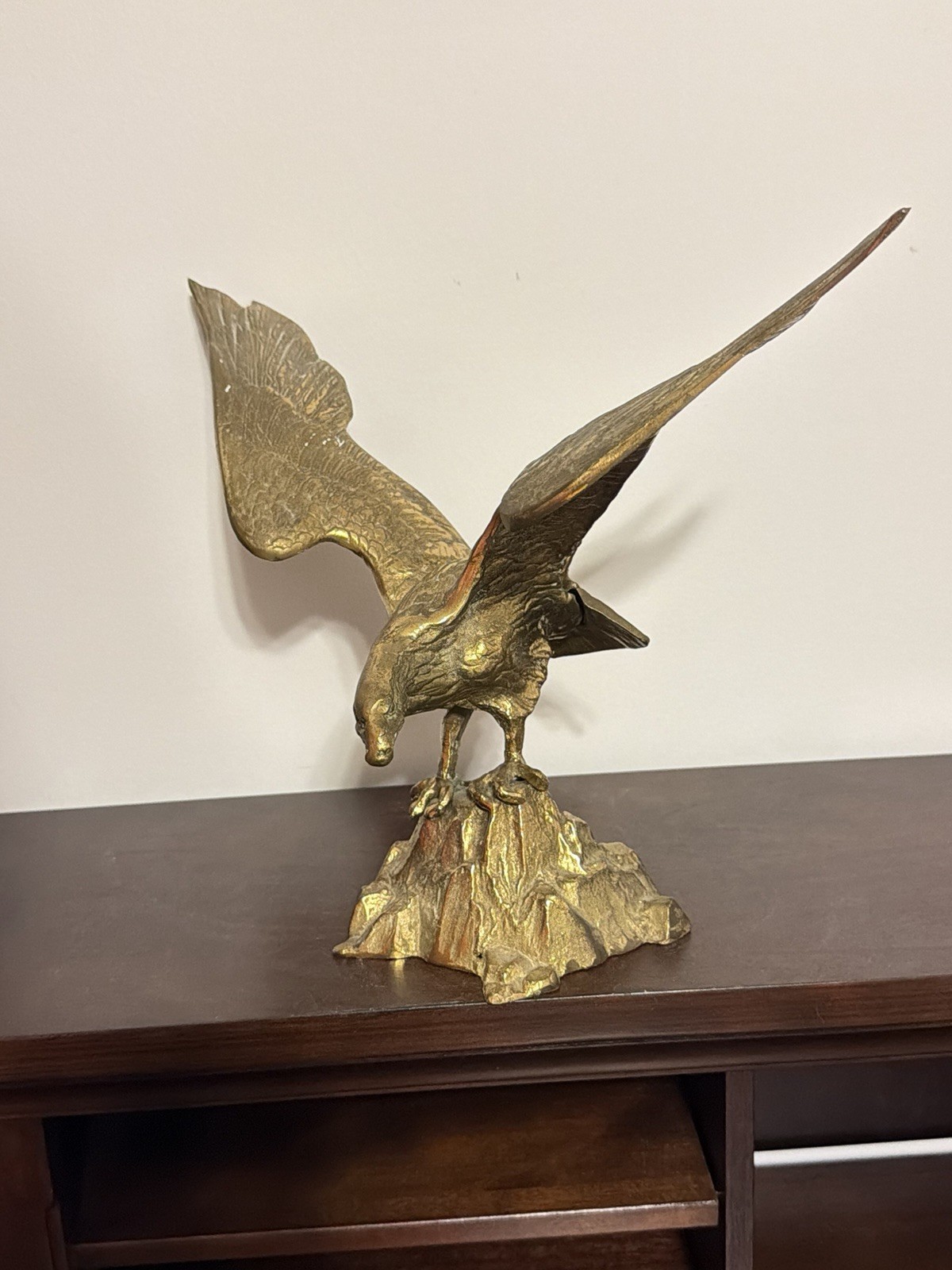 vintage mid-century brass bald eagle sculpture with outstretched wings perched vintage mid-century brass bald eagle sculpture with outstretched wings perched