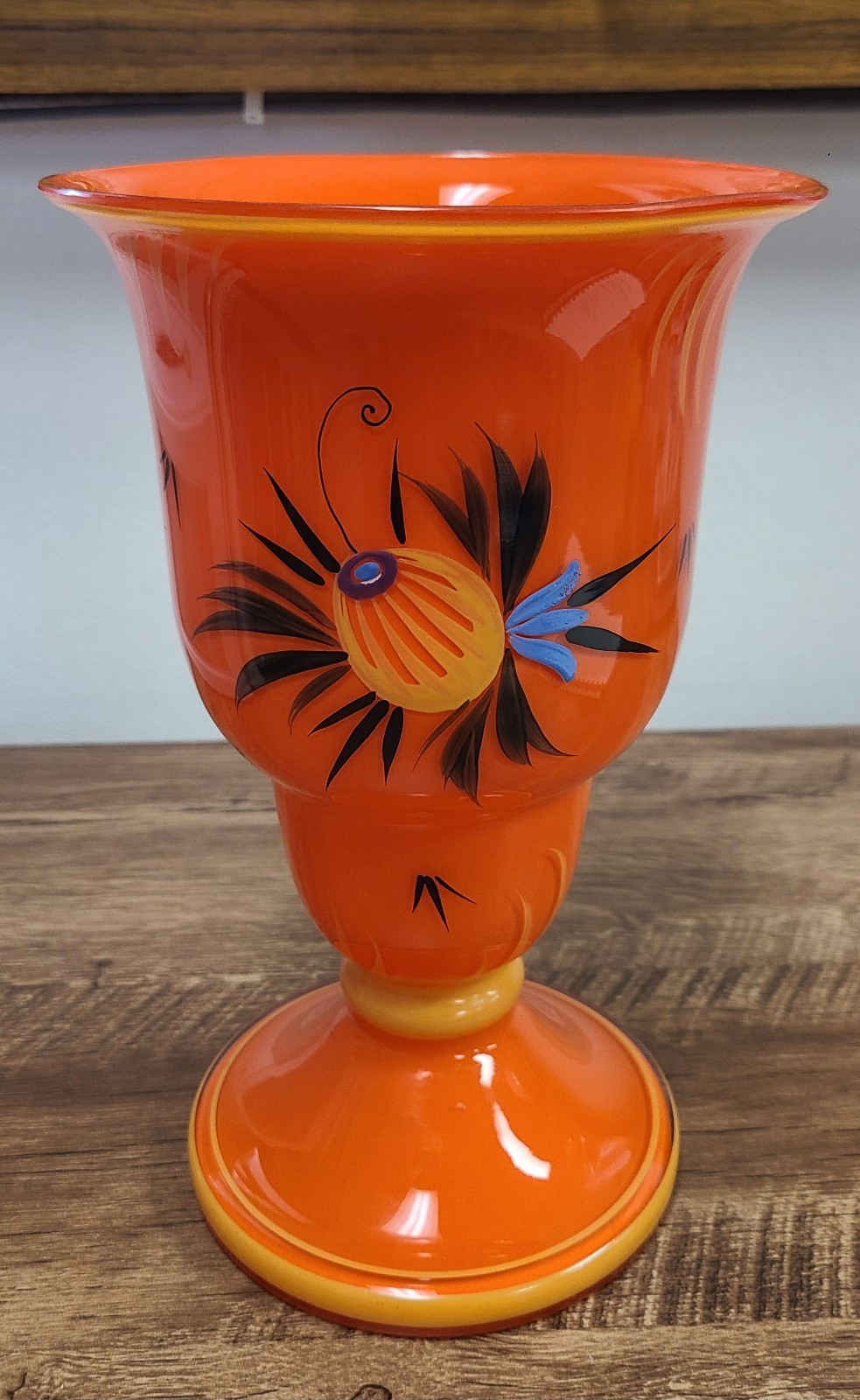 Bohemian Czech Orange Floral Vase
