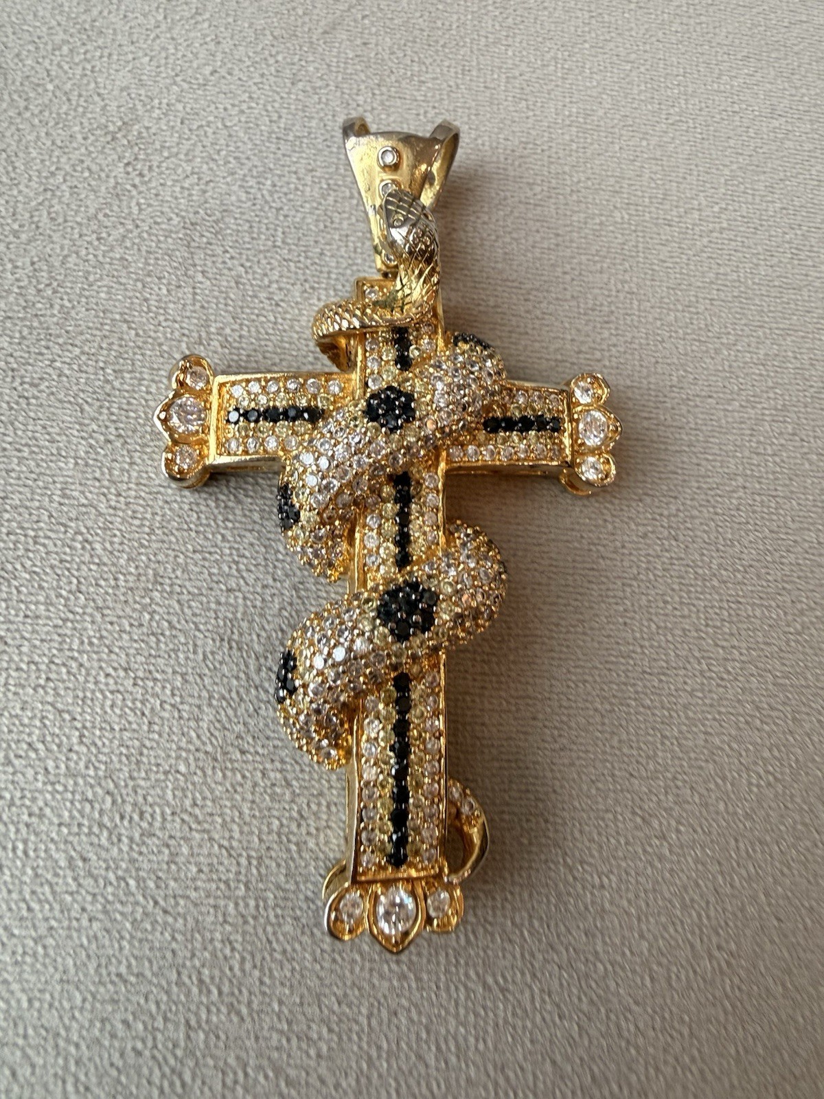 Gold Tone Cross With Snake Pendant