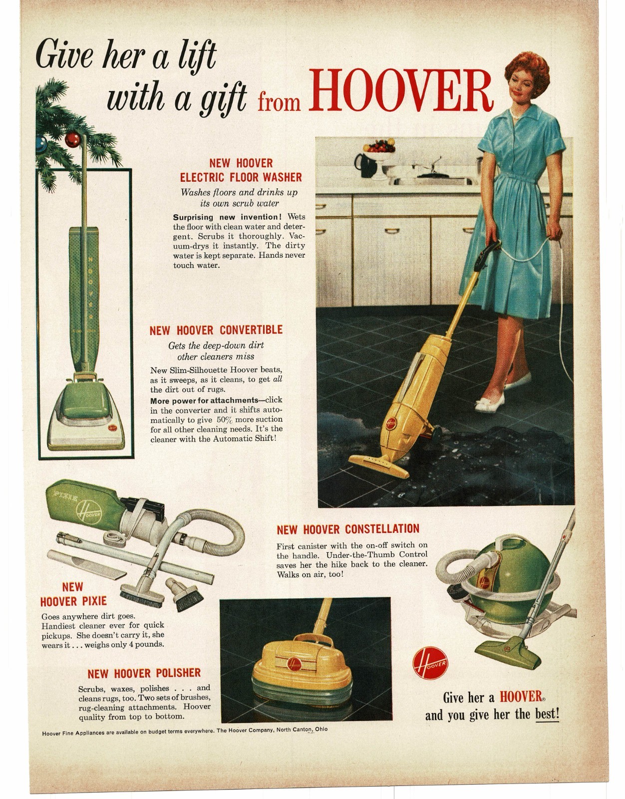 1959 Hoover Vacuum Cleaner Floor Washer Pixie Constellation Convertible Print Ad