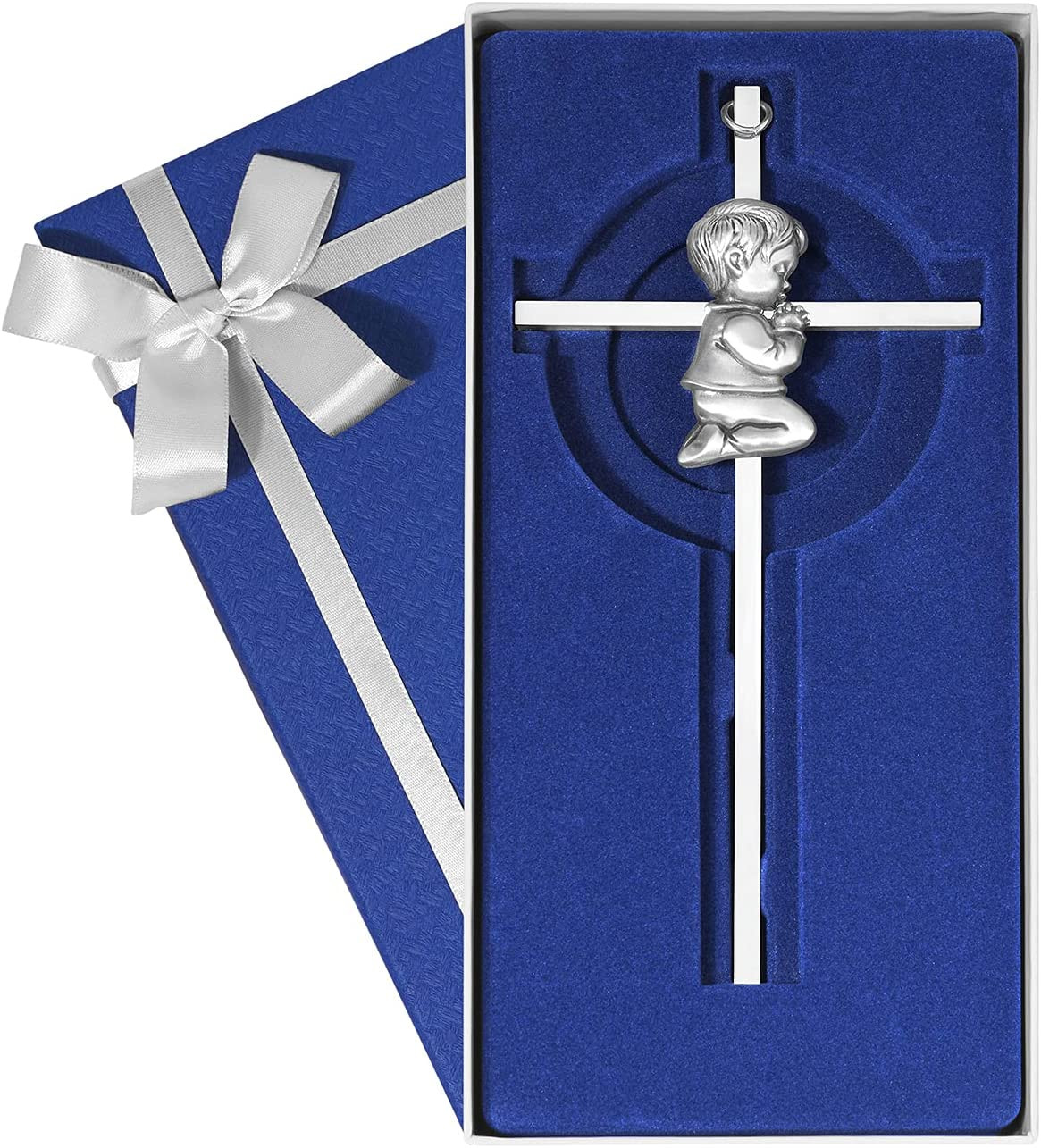 Baby Wall Cross Baptism Gifts for Boys, 7-inch Silver Blessing