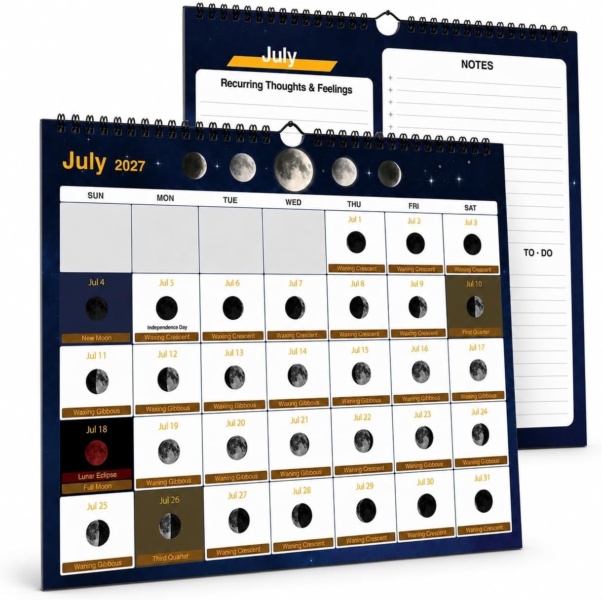 Moon Phase Calendar 2026 2027 18 Month Lunar Wall Planner Black Moon Phase Calendar 2026 2027 18 Month Lunar Wall Planner Black