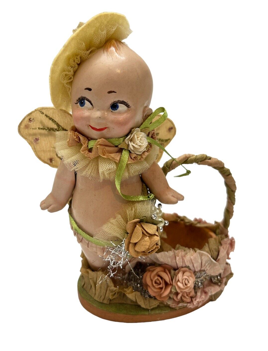 Vintage Katherine's Collection Angel Cupid Basket Kitsch Kewpie Easter 7.5”