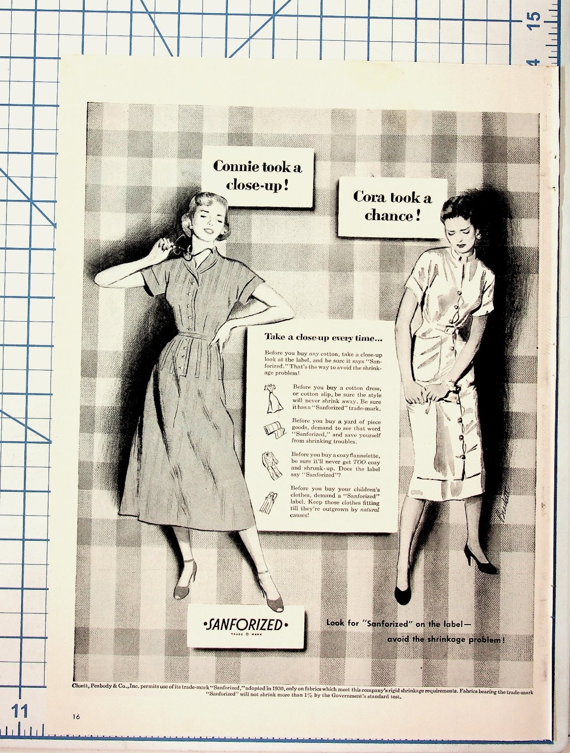 Vintage 1930s Sanforized Magazine Ad Cotton Shrinkage Fashion Ephemera