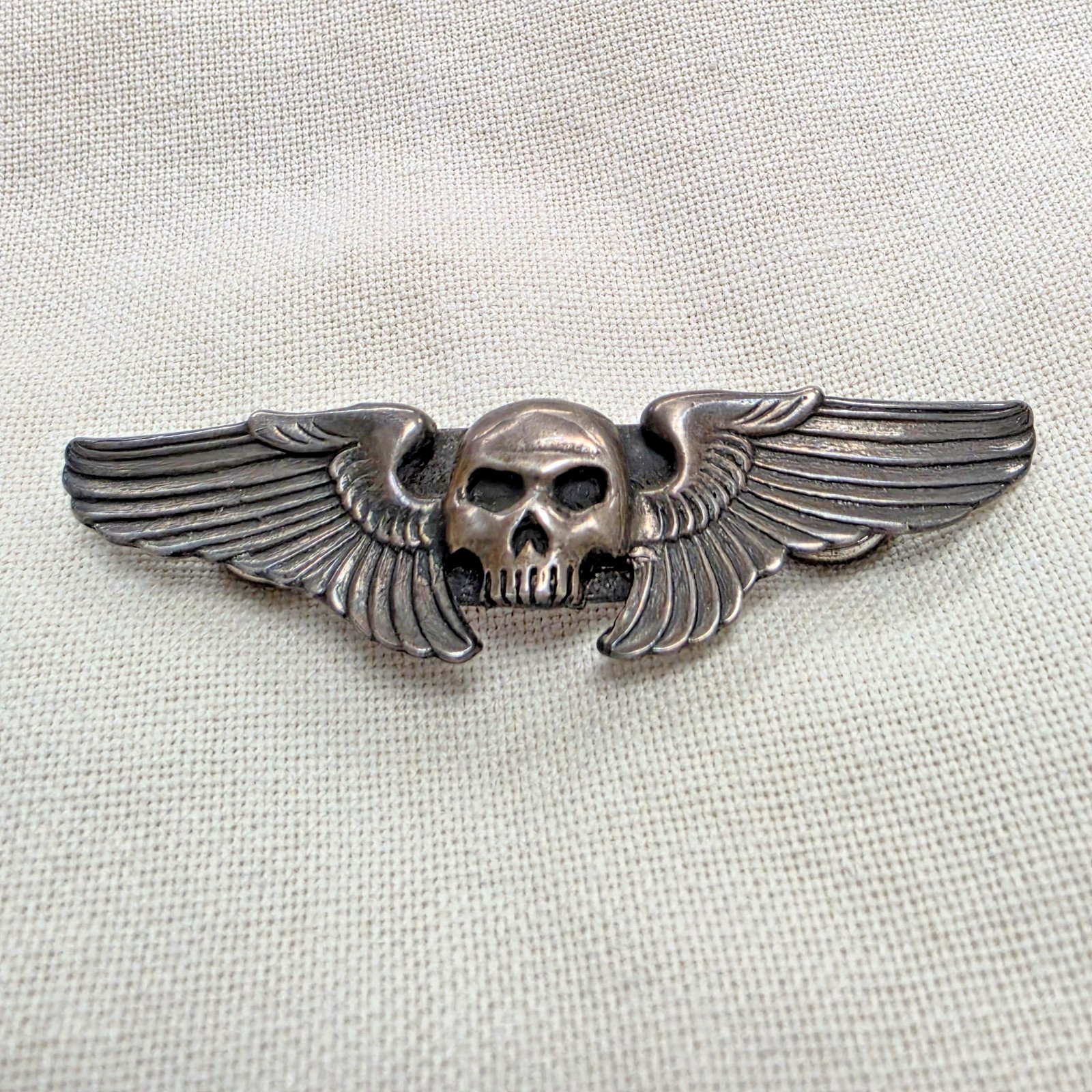 Sterling Winged Skull Biker Pin 925 Silver Skull USA Hells Angels Kenny Jimenez