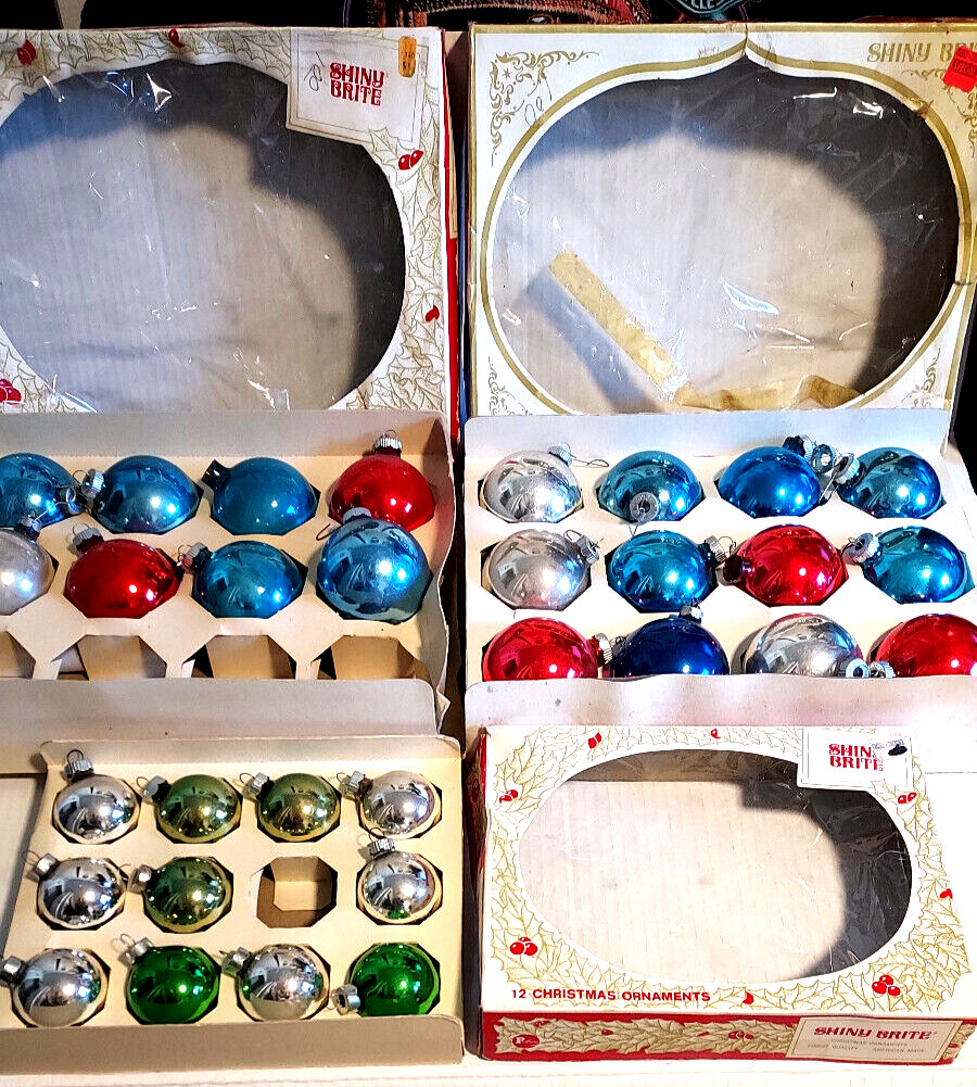 31 Vintage Shiny Brite Mercury Glass Ornaments Round Ball Mixed Lot - Nice