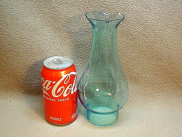 ANTIQUE/VTG GREEN OIL LAMP CHIMNEY 8-1/4\'\' TALL~2-3/8\'\' FITTER~FACTORY FLAWS