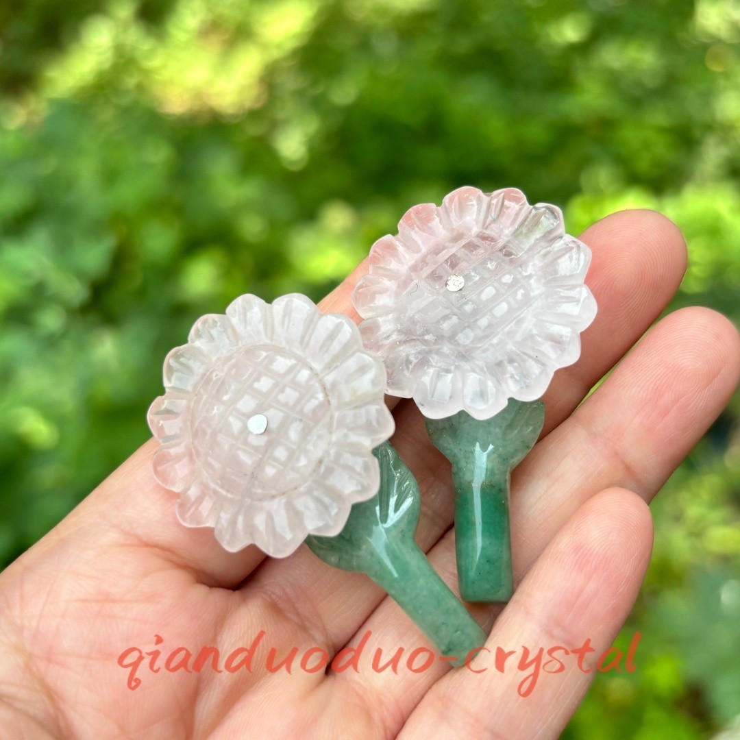 1PC Natural Rose Quartz Flower Carved Crystal Skull Reiki Healing Home decor