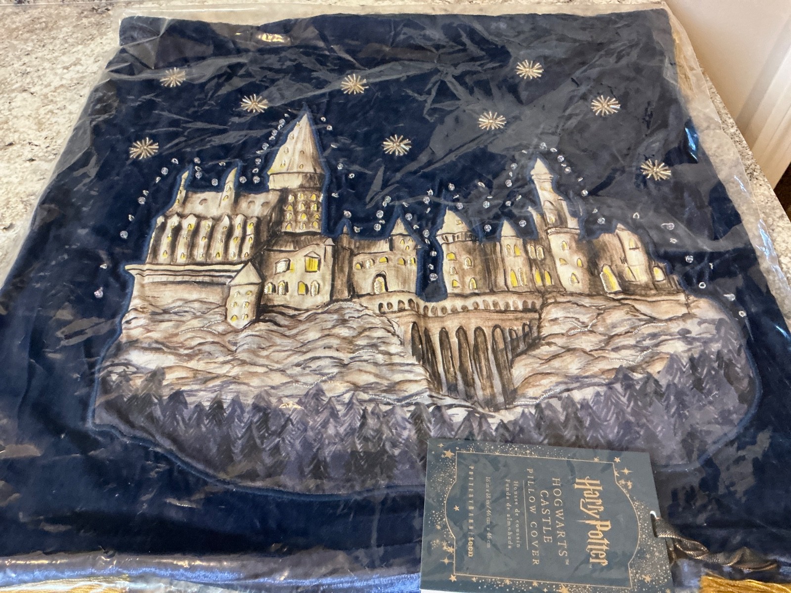 Pottery Barn Harry Potter Pillow Cover HOGWARTS Castle Christmas Blue Decor NWT