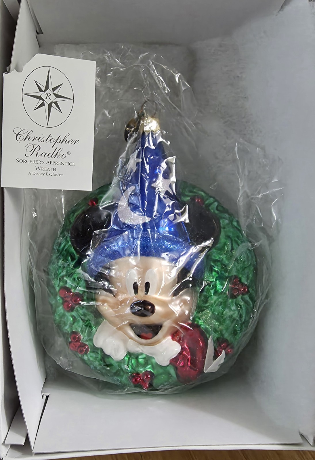 NIB Christopher Radko Sorcerers Apprentice Wreath Glass Ornament Vtg Christmas
