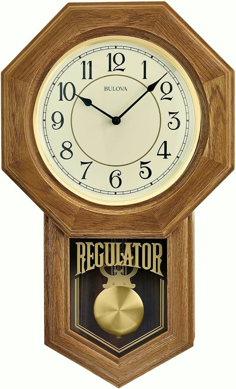 Bulova Thomaston Wall Clock - Regulator, Chiming, Golden Oak (C3545) Open Box Bulova Thomaston Wall Clock - Regulator, Chiming, Golden Oak (C3545) Open Box