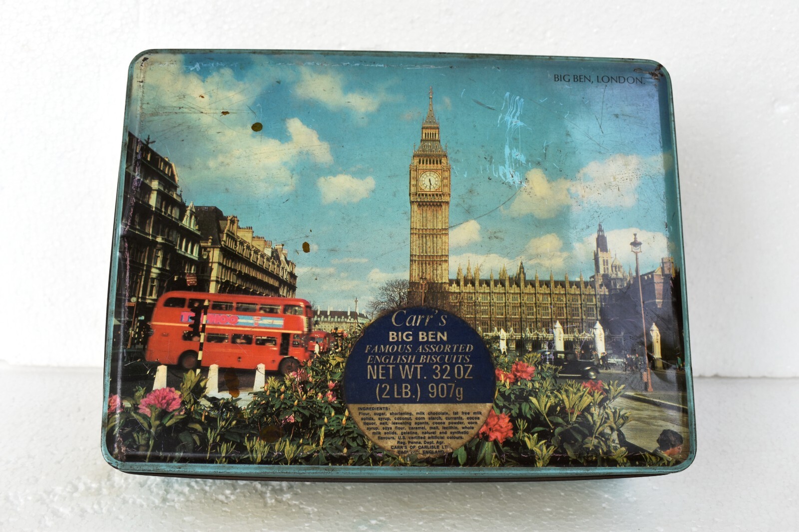 Vintage Carr\'\'s English Biscuits Advertising Tin Box Famous Assorted Big Ben Lon