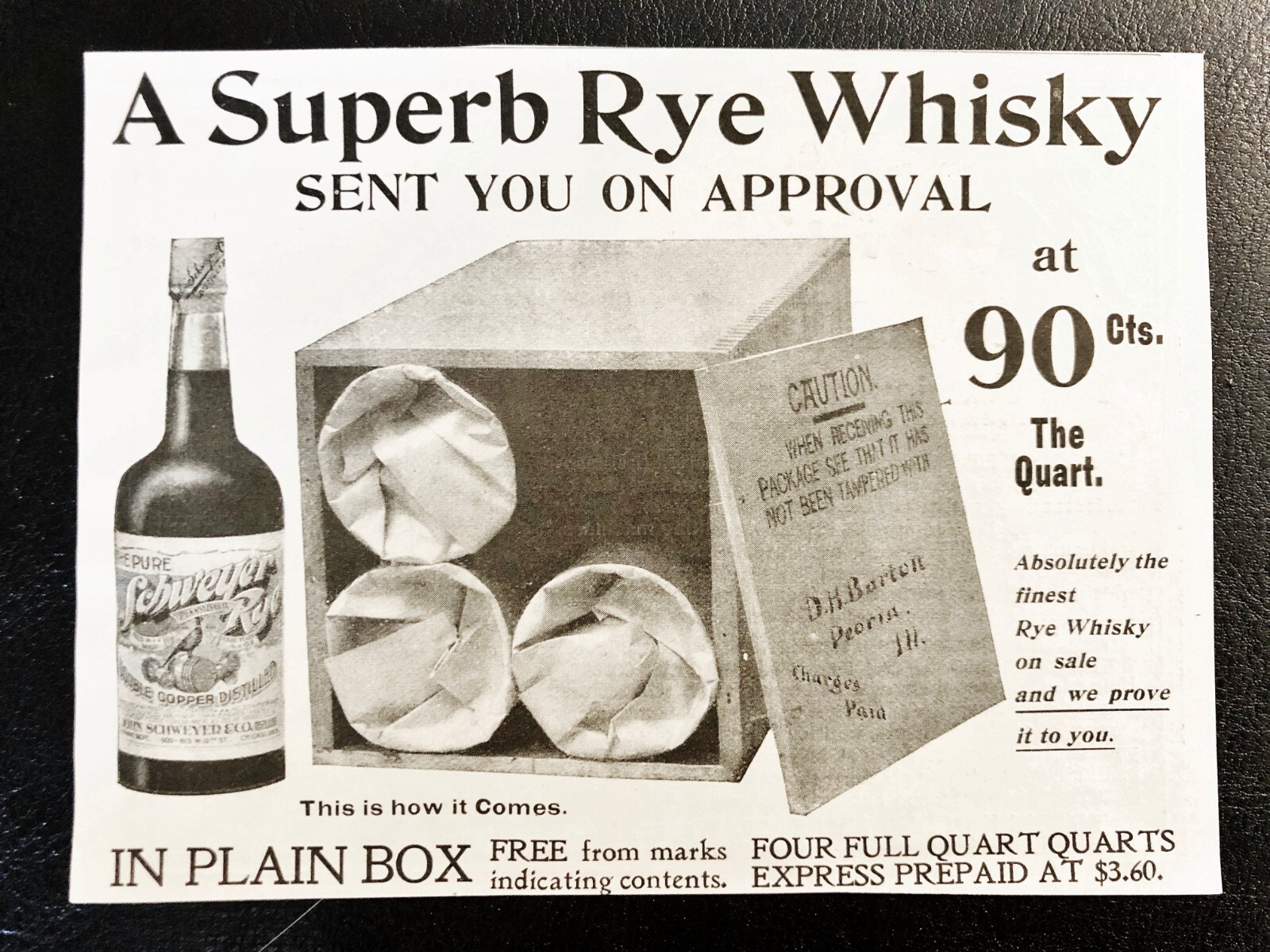 c1890s John Schweyer SUPERB Rye Whiskey Antique Pre-Pro Vtg Bottle Art Print Ad