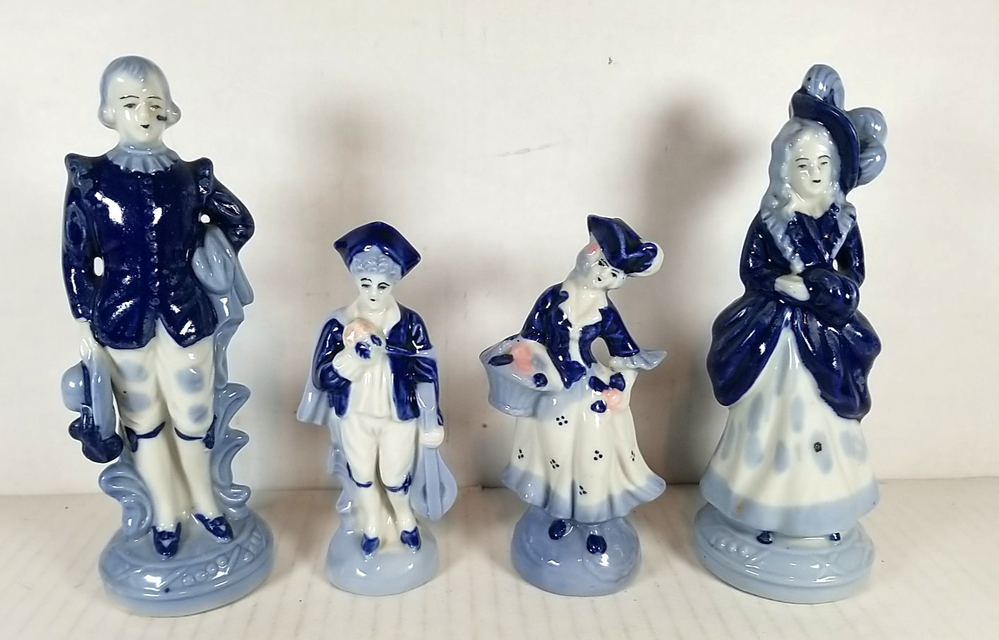 Occupied Japan Porcelain Figurines Set of 4 Blue White Excellent Condition