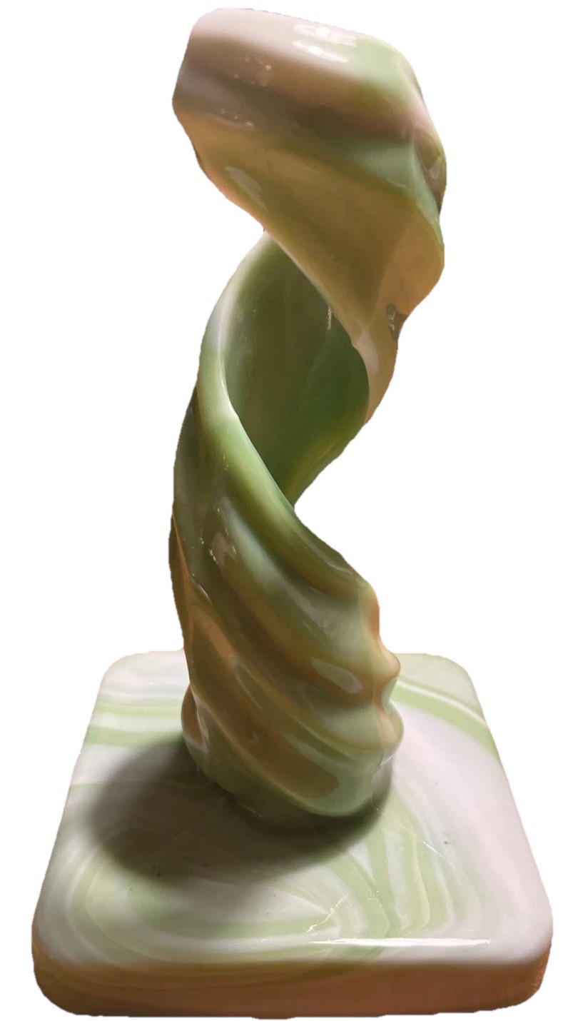 Westmoreland Glass Green & White Swirl Slag Glass Spiral Candleholder Vintage