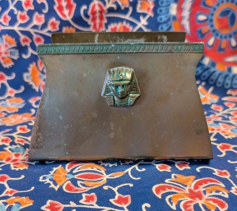 Rare Antique Egyptian 1920’s Benedict Karnak Brass 59 Patina Pharaoh Head Holder Rare Antique Egyptian 1920’s Benedict Karnak Brass 59 Patina Pharaoh Head Holder