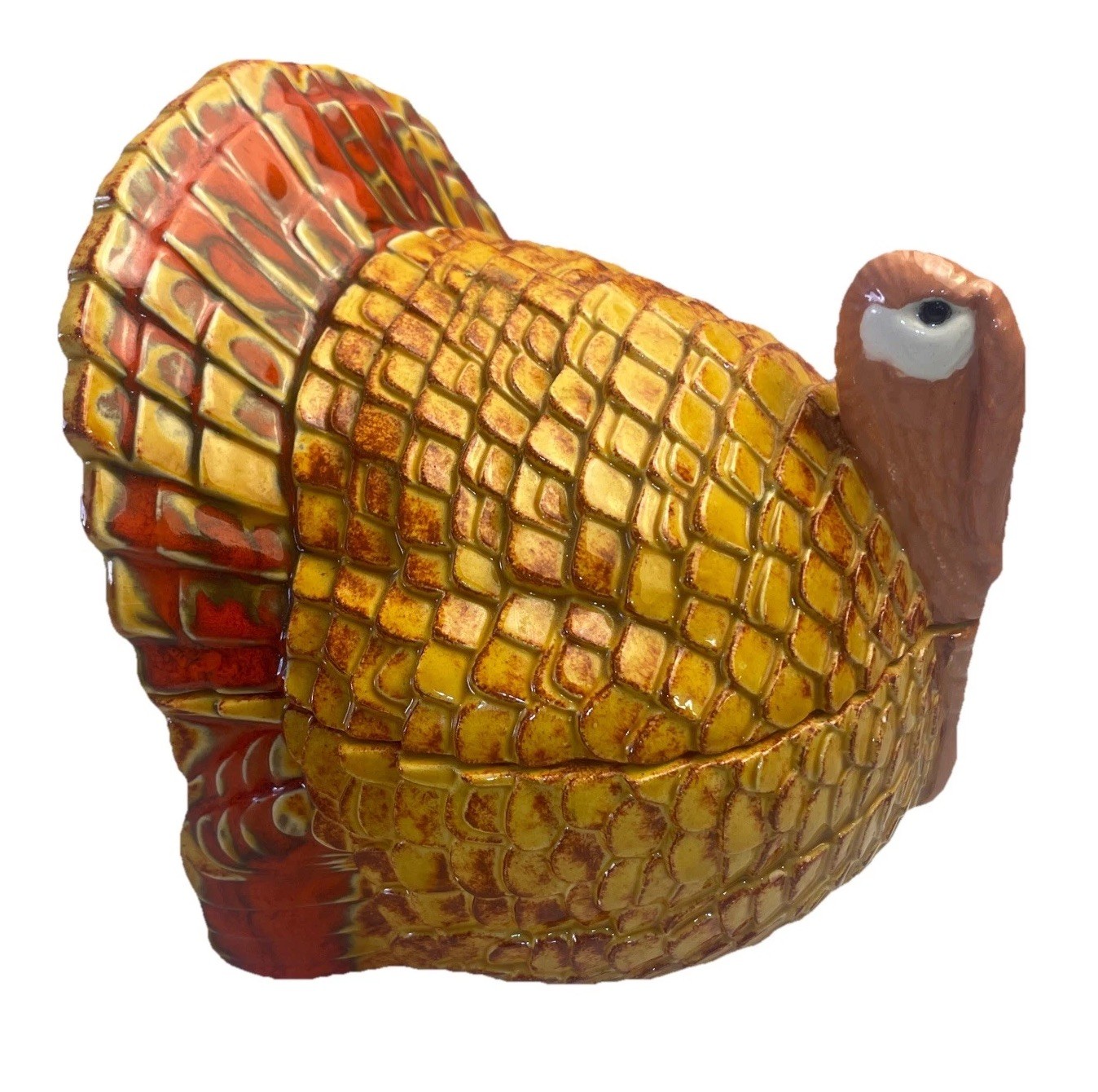 VTG 70s Ceramic Turkey Thanksgiving Candy Dish Cookie Jar Drip Glaze Signed MCM