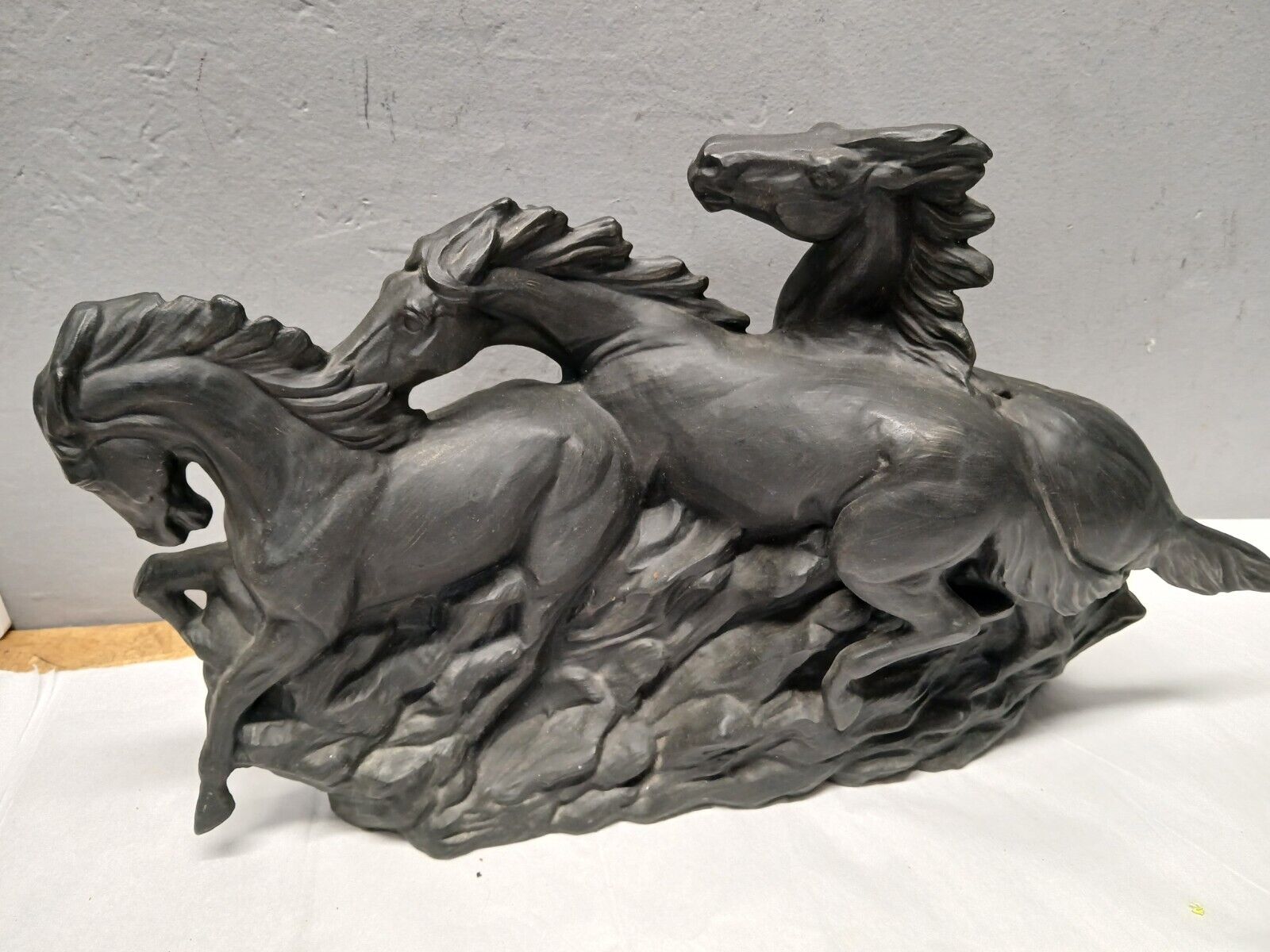 Vintage Horse Statue Wild Stallion Running Pottery Sculpture  Equestrian Decor