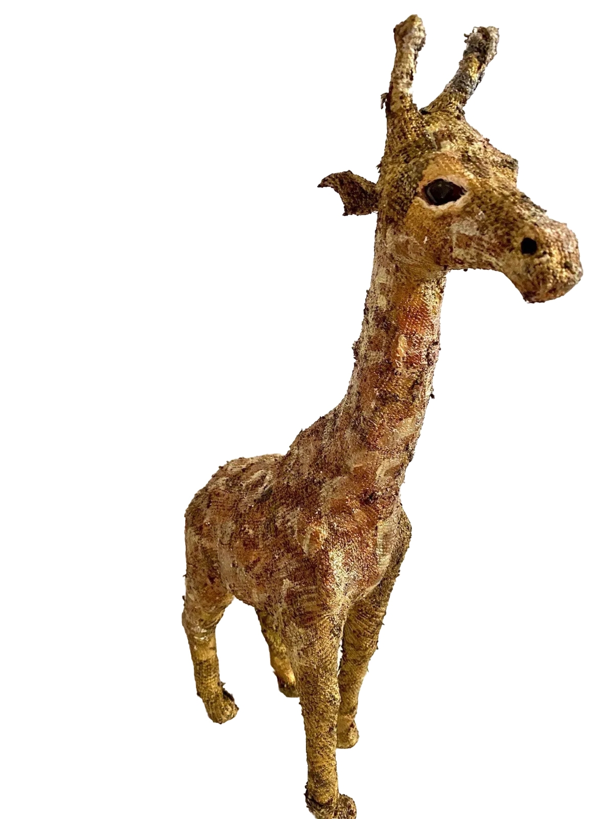 Vtg Unique Handcrafted Painted Stiff Burlap Giraffe 18 Inch Tall Figurine 