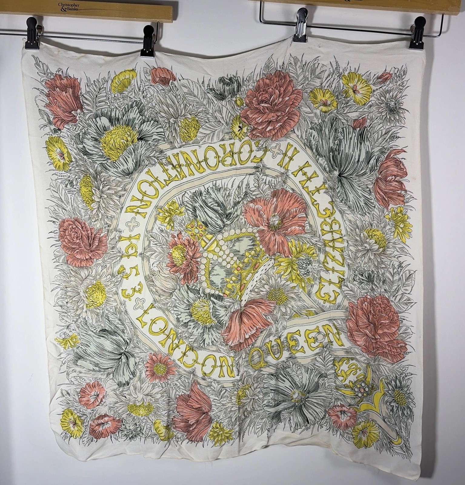 Vintage Queen Elizabeth II Commemorative Table Topper, Coronation 1953 Scarf