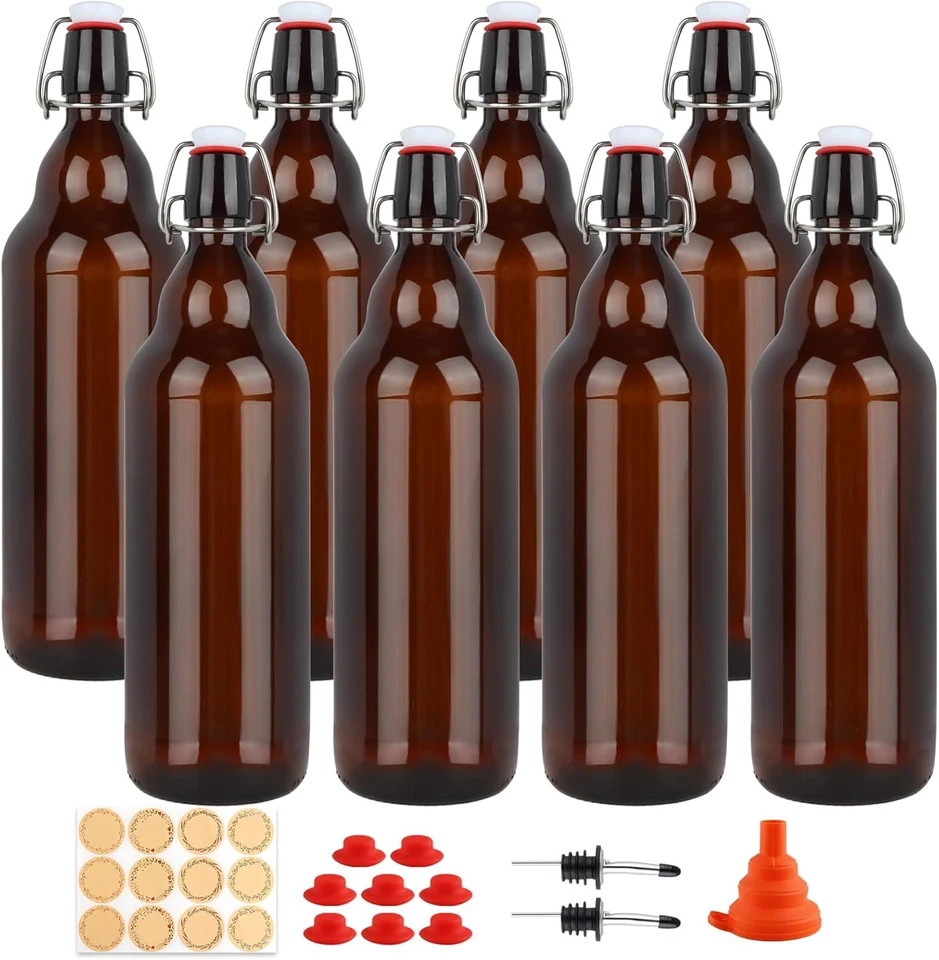 8 Pack 32Oz Amber Swing Top Glass Bottles Flip Top Brewing Bottles with Airtight