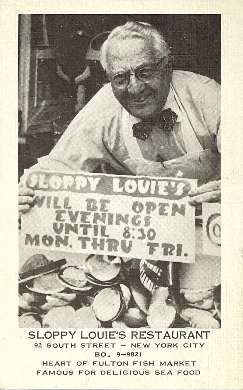 Seafood Restaurant Advertising Postcard Sloppy Louie\'s 1950s New York City NYC