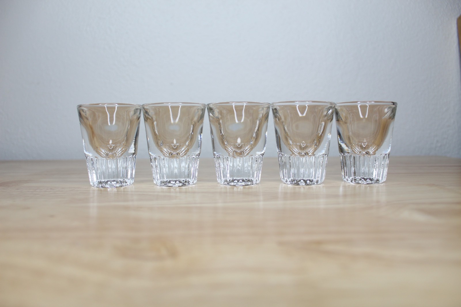 Vintage Federal Glass Shot Glasses Clear Heavy Tapered Paneled Base - Set of 5