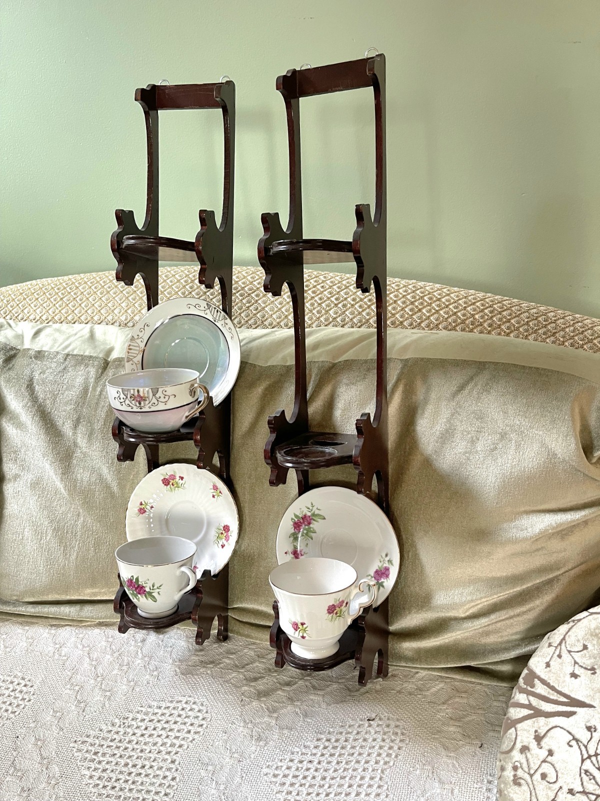 Antique Mahogany Victorian Teacup And Saucer Stands- Set