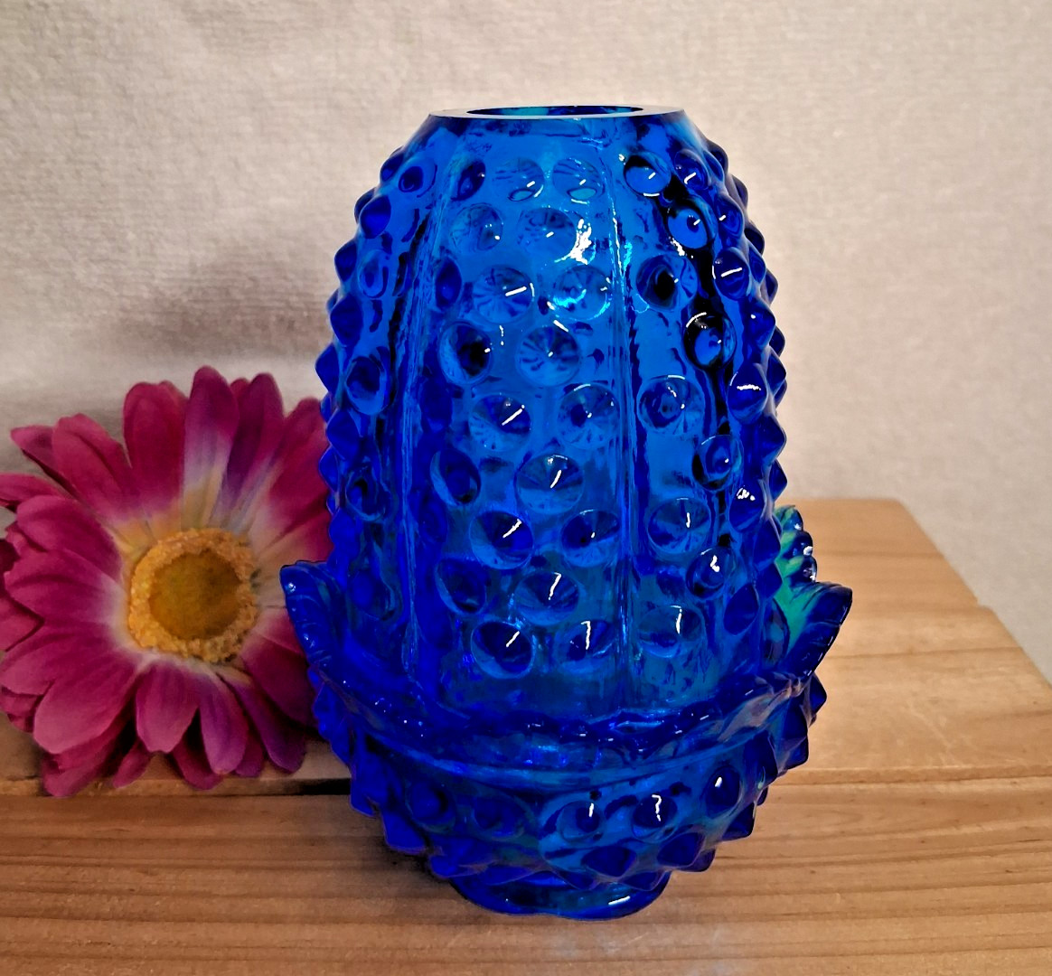 VINTAGE FENTON COLONIAL BLUE HOBNAIL FAIRY LAMP ~ PRE 70s & HAS FLEA BITES~