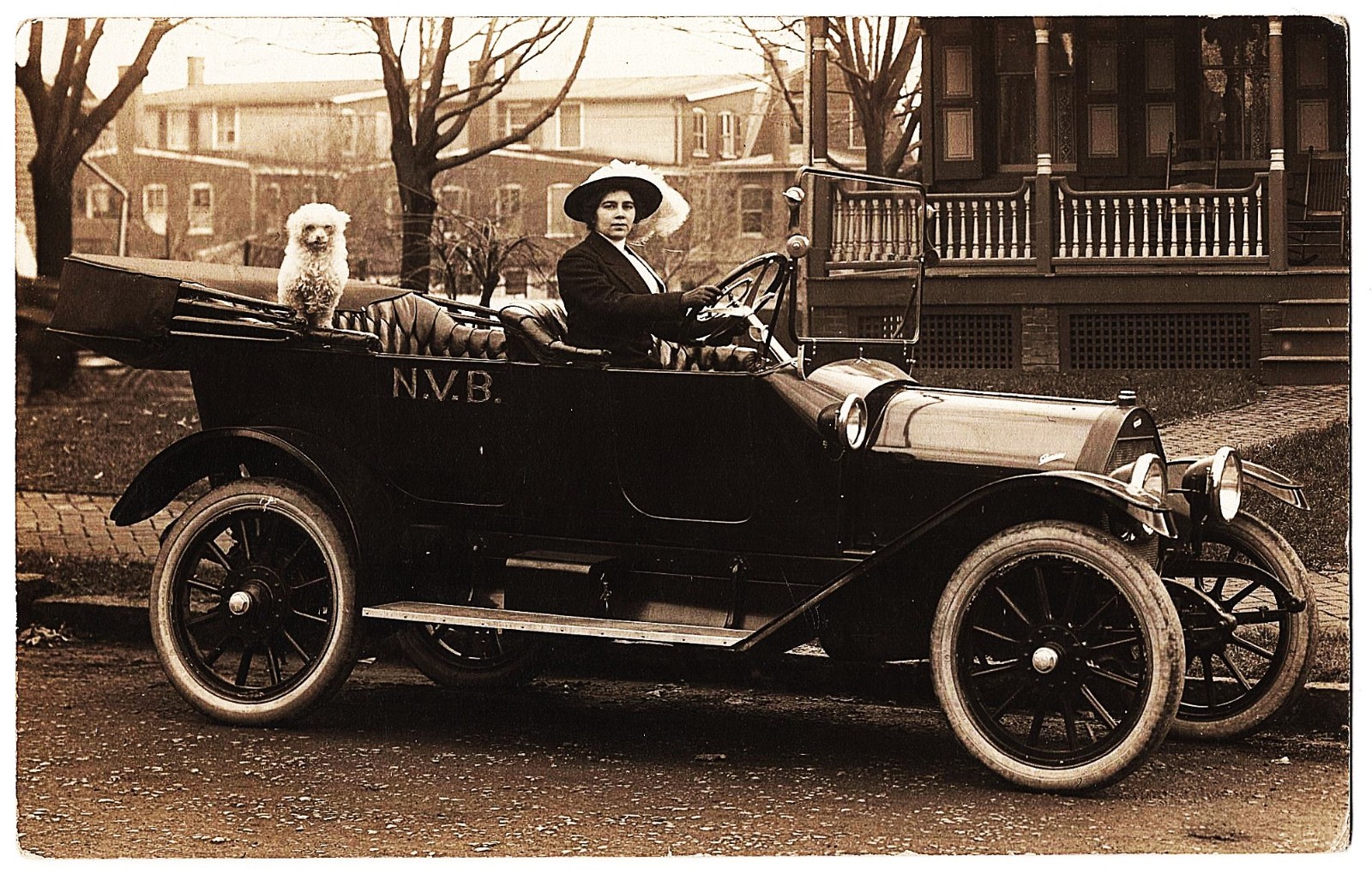 RPPC Woman Driving Fancy Convertible Car N. V. B. Poodle In Backseat antique pc RPPC Woman Driving Fancy Convertible Car N. V. B. Poodle In Backseat antique pc