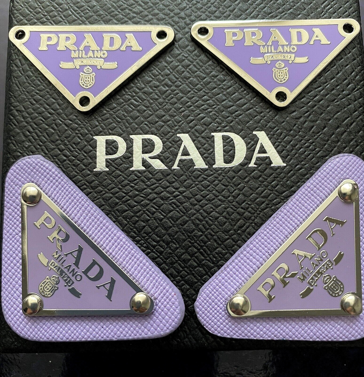LOT 4 Prada Milano Logo little  Button Plate Metal Emblem Triangle Plate SILVER