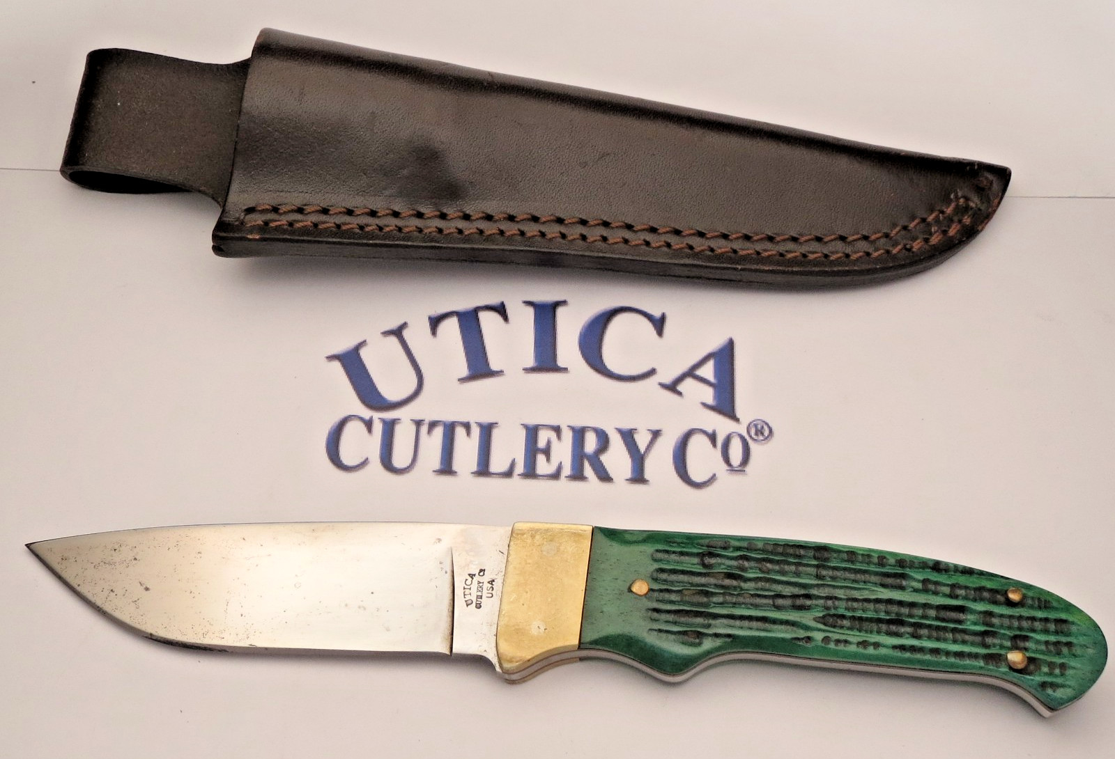 UTICA CUTLERY COMPANY - USA Made Drop-Point Fixed Blade Knife - Jigged Bone