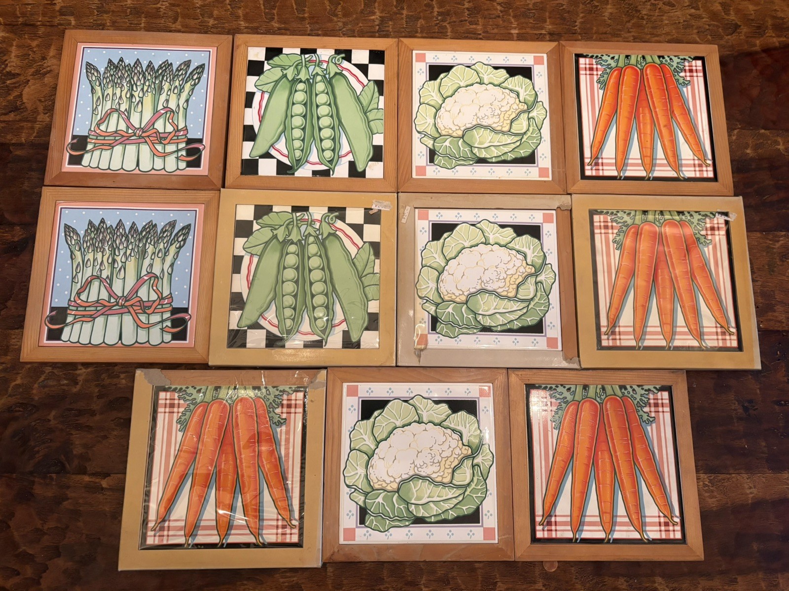 Set Of 11 Vintage 1983 Vandor Wood Framed Art Tile Trivet Wall Hanging Pelzman