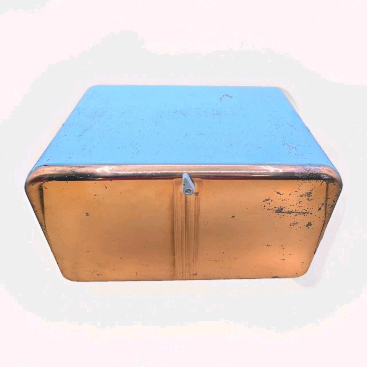 Vintage 1950s Mid Century Turquoise & Copper Beauty Box Metal Kitchen Bread Box