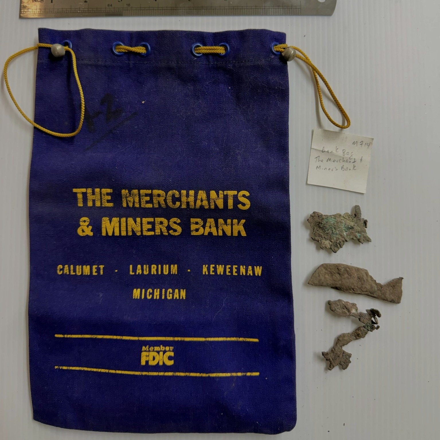 Vtg Merchants Miners Bank Bag Calumet Keweenaw MI Native Copper Mine Relic