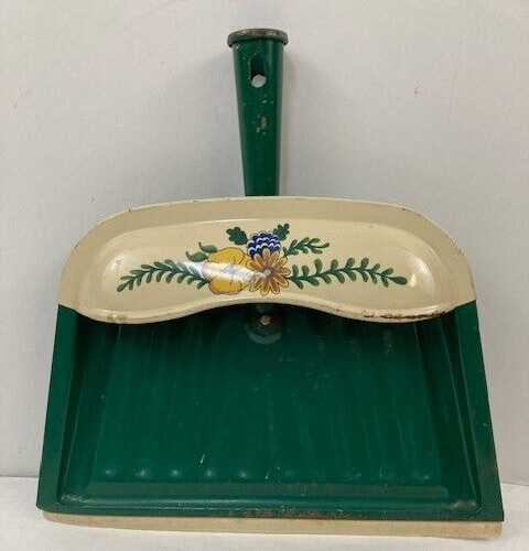 Vintage JV Reed Dust Pan Hunter Green Floral Pattern Country Farmhouse Decor