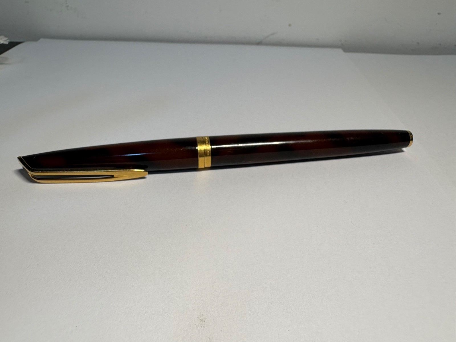 Vintage Waterman C/F Fountain Pen Marine Amber Tortoise 18K 750 Gold Nib - Used⁠