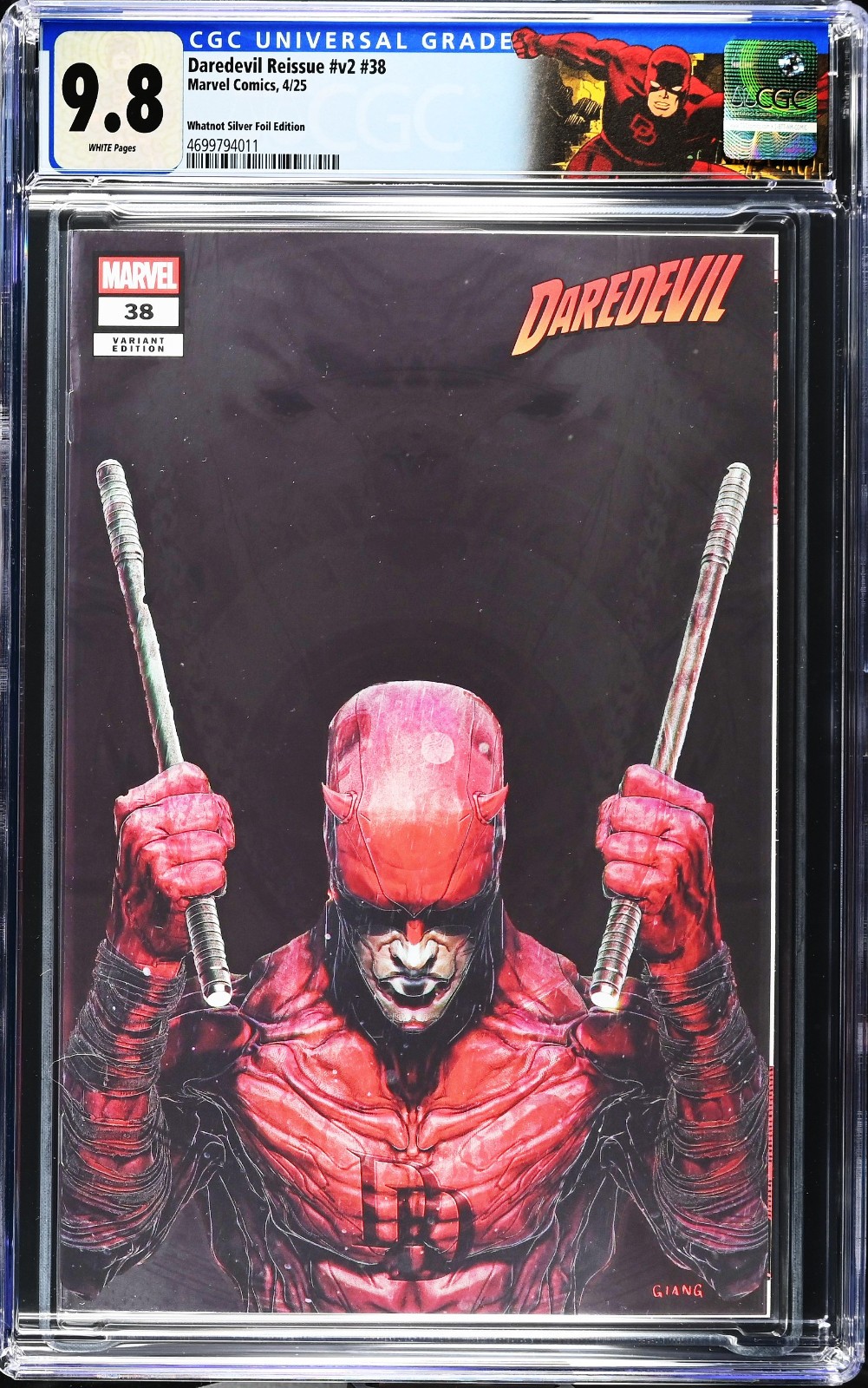 Daredevil Reissue #38 (2025) CGC 9.8 Whatnot Silver Foil Retired Custom Label Daredevil Reissue #38 (2025) CGC 9.8 Whatnot Silver Foil Retired Custom Label