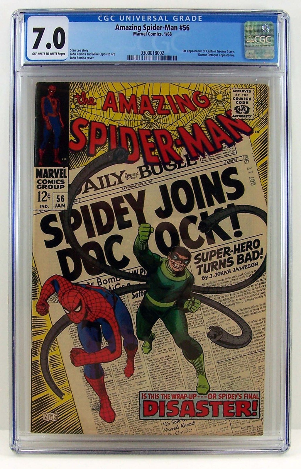 The Amazing Spiderman #56 CGC 7.0 OW-W 1968 Marvel 1st app Captain George Stacey