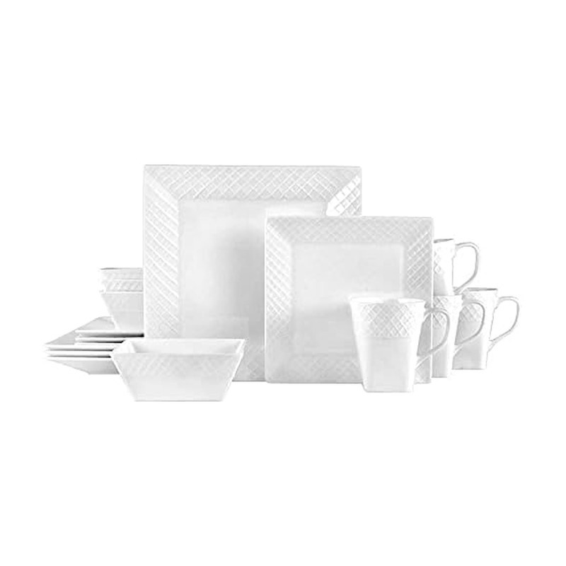 Mikasa Trellis White Square 16 Piece Dinnerware Set Service For 4 Mikasa Trellis White Square 16 Piece Dinnerware Set Service For 4
