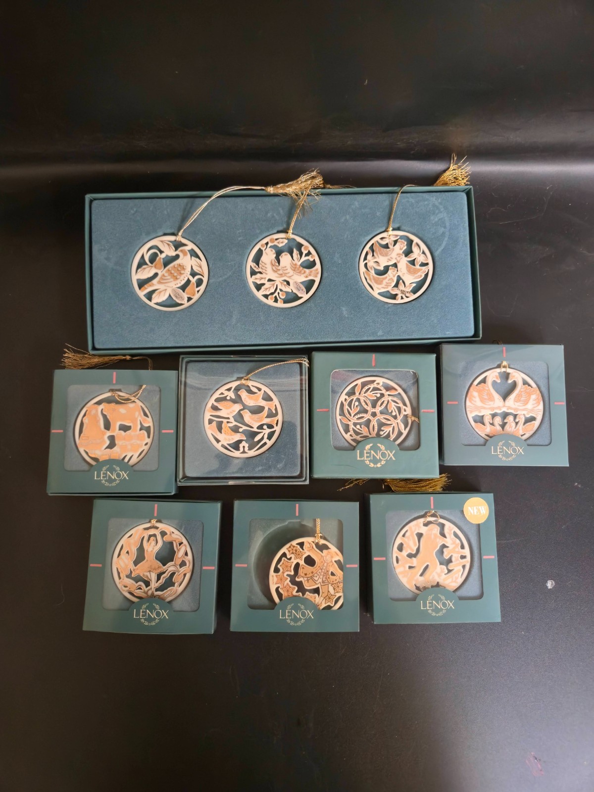Lenox Twelve Days of Christmas Porcelain Ornament Lot 10 Pcs Days 1-10 Boxed