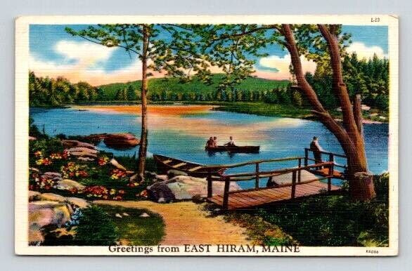 Hiram Maine - Row Boat, Dock - Greetings From Postcard