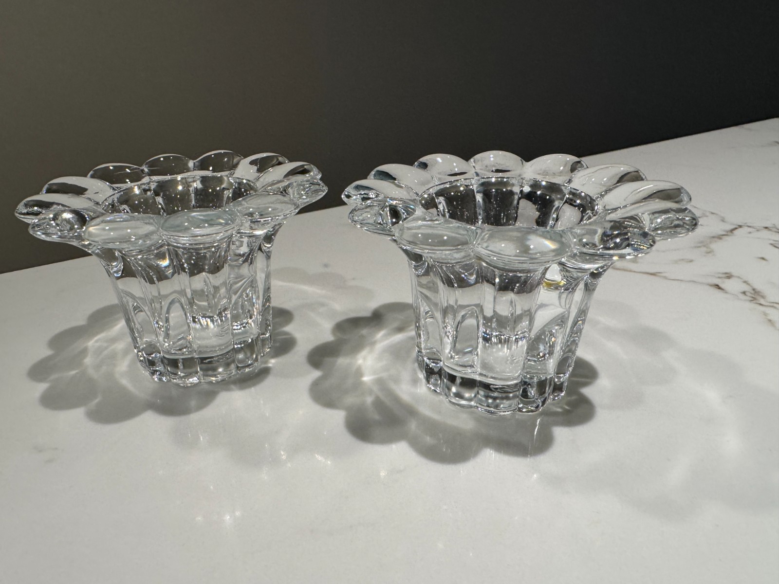 Vintage Clear Glass Candle Holders Flower Petal Set 2
