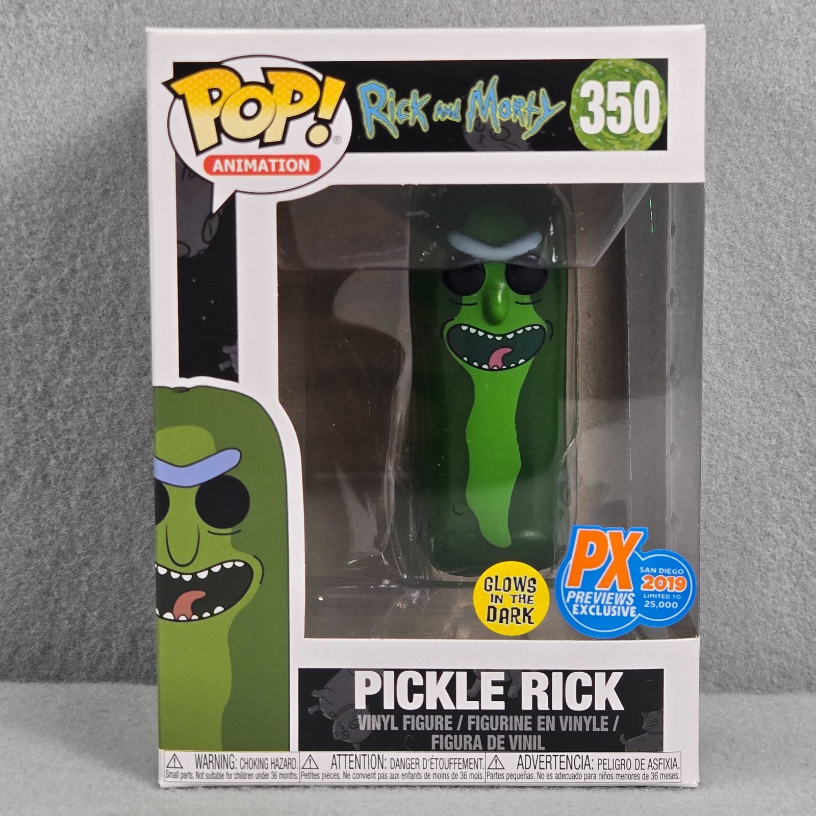 Funko Pop Animation PICKLE RICK Box 350 GITD NIB 2019 PX Previews San Diego
