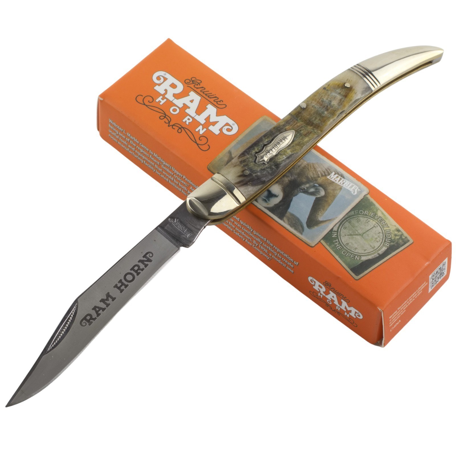 Marbles Rams Horn Handles Large Toothpick Folding Pocket Knife MR362