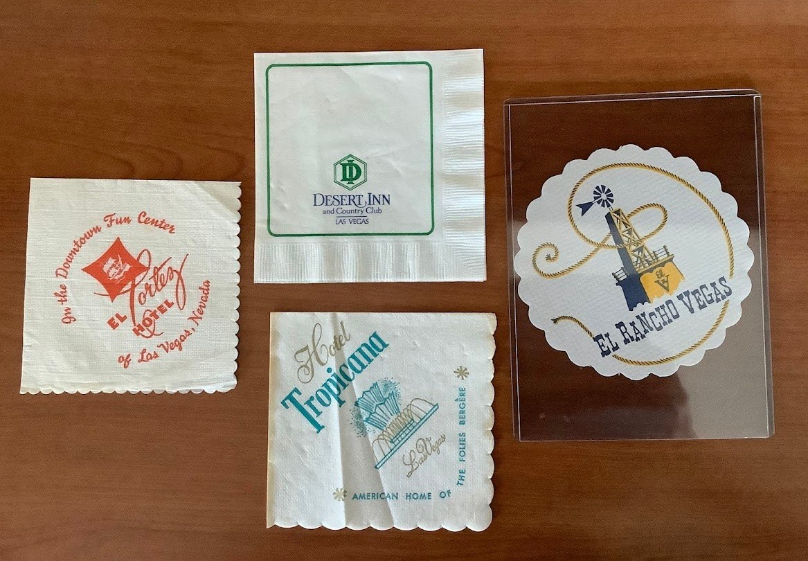4 Vintage Casino Napkins & Coaster- El Cortez, Tropicana, El Rancho, Desert Inn
